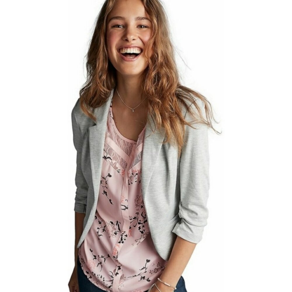 Candies Knit Blazer with Lace Trim Light Gray Large NWOT